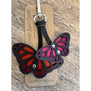 Pink Orange Butterfly Bag Charm Beautiful Leather Purse Charm Boho Butterflies